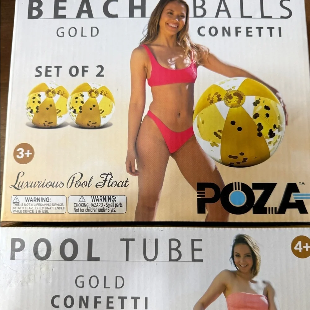 POZA Gold Confetti Beach Balls and Pool Tube Set BRAND NEW Swimming Pool Fun